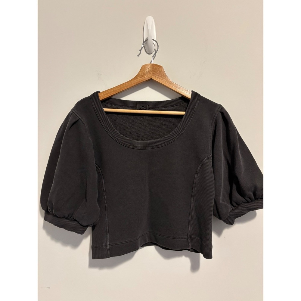 Aerie seams right Puff Sleeve Cropped Sweatshirt Faded Black Scoop Neck Medium
